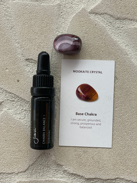 Chakra Balance 1 : Survival - Essential Oil & Crystal Set